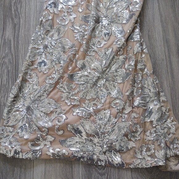 NWT Calvin Klein Fully Sequined Cap Sleeve Dress with Cowl/Draped Back and Train - Picture 8 of 14